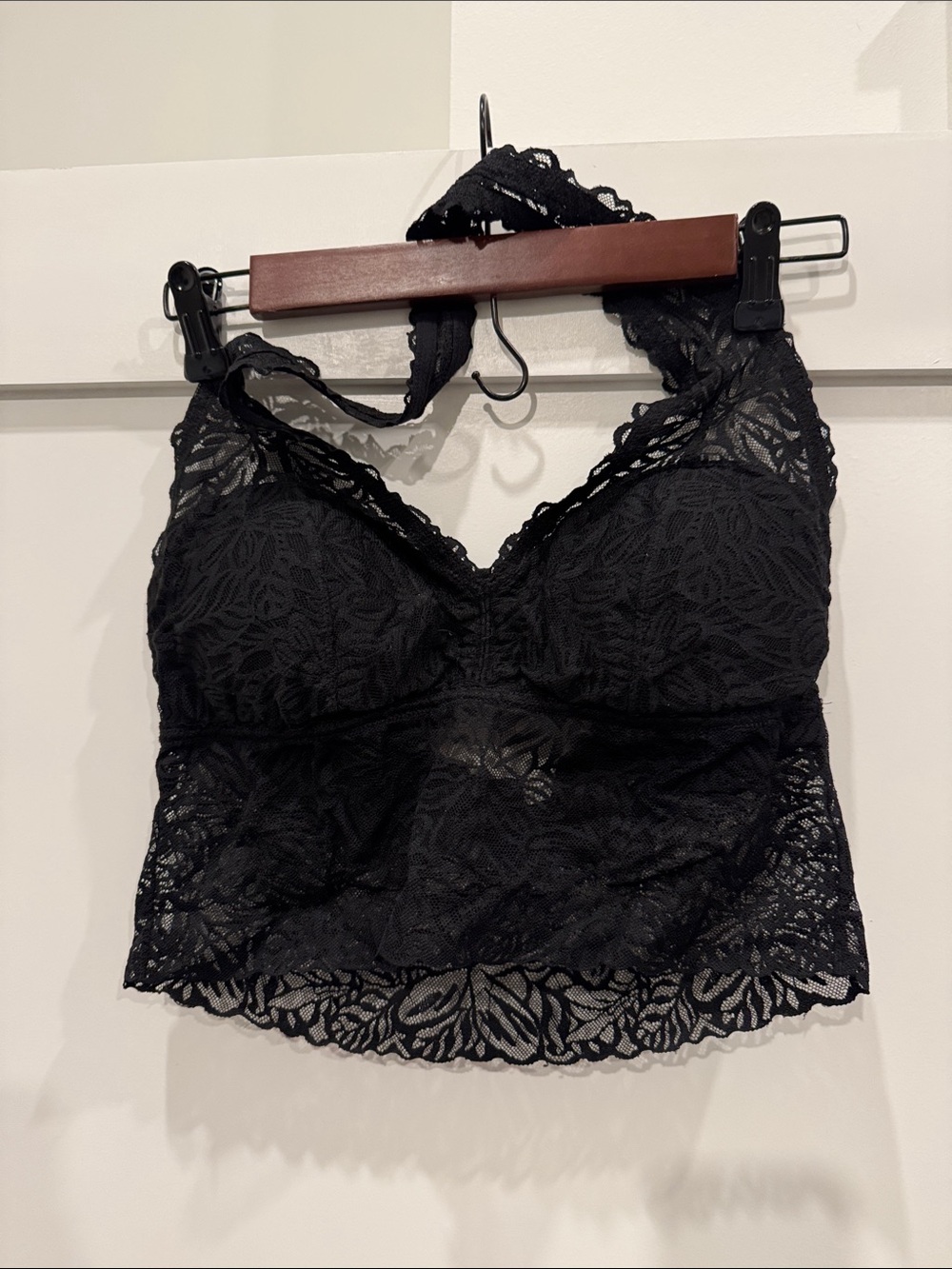 aerie Black Lace Longline Halter Bralette